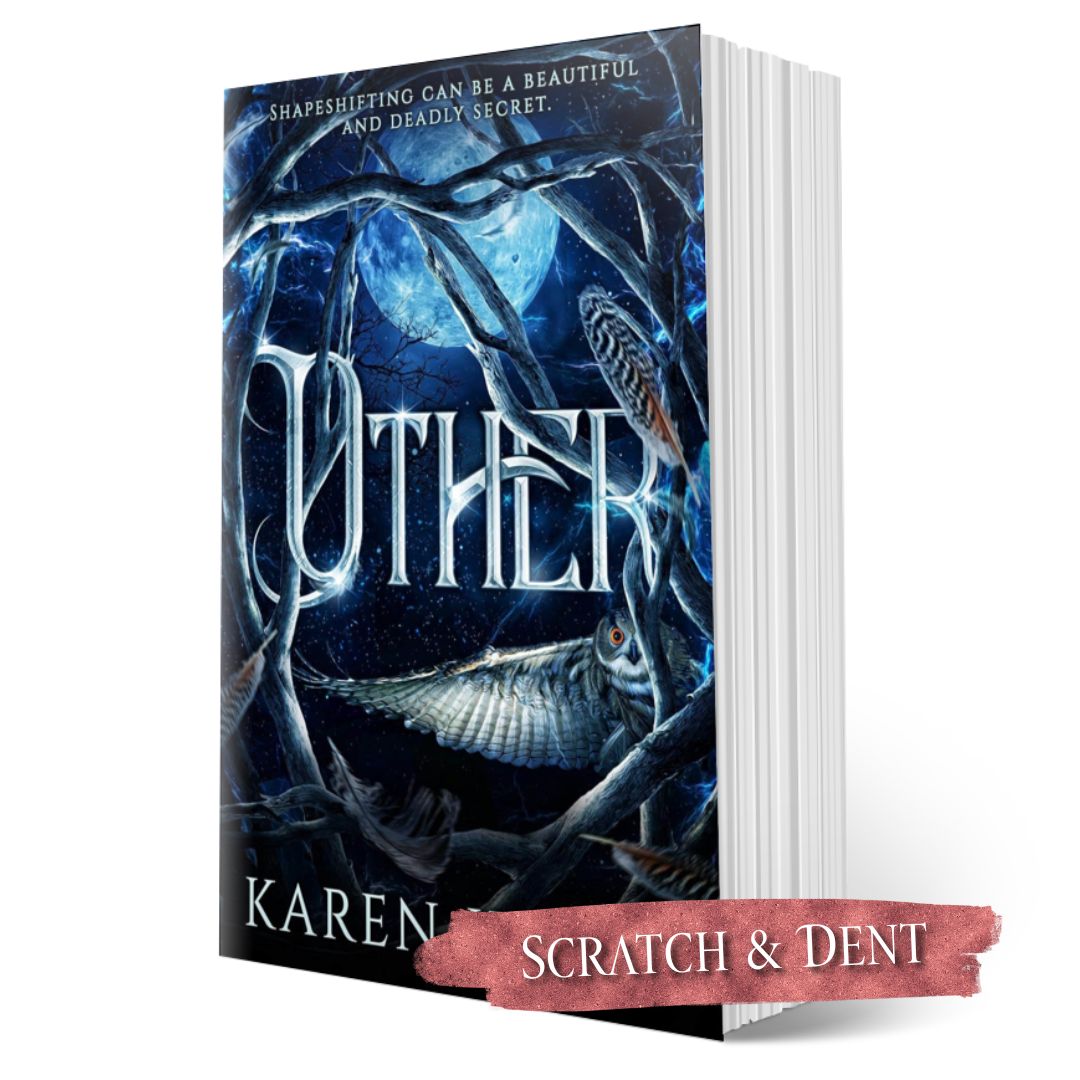 Book titled 'Other' by Karen with a blue cover featuring winged creatures, on a white background; scratch and dent label.