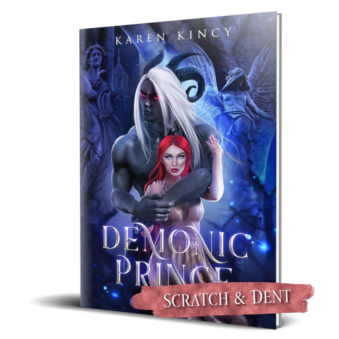 Book cover of 'Demonic Prince' by Karen Kincy with fantasy characters on a blue background; scratch and dent label.