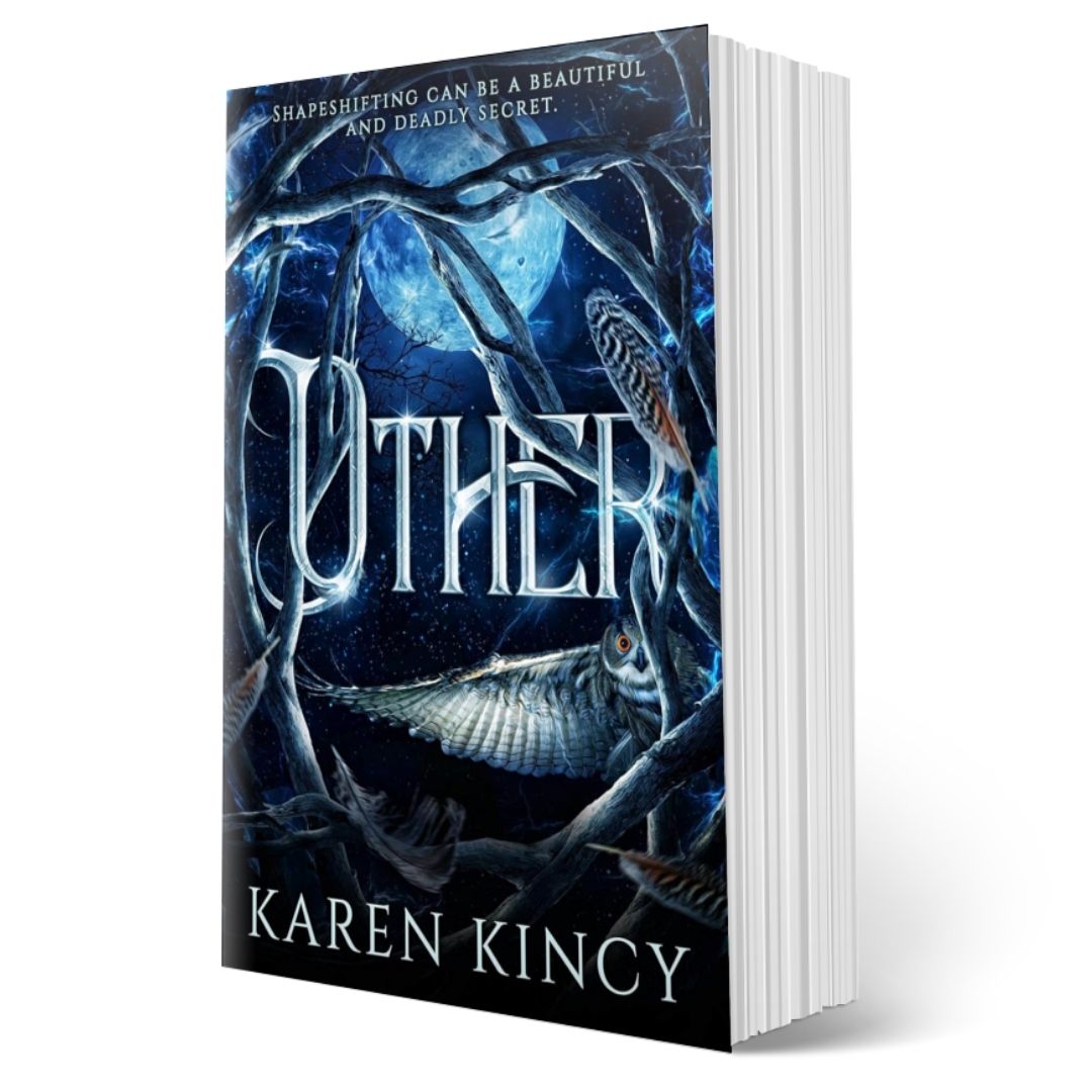 Book titled 'Other' by Karen Kincy with a fantasy cover featuring birds and a moonlit sky.