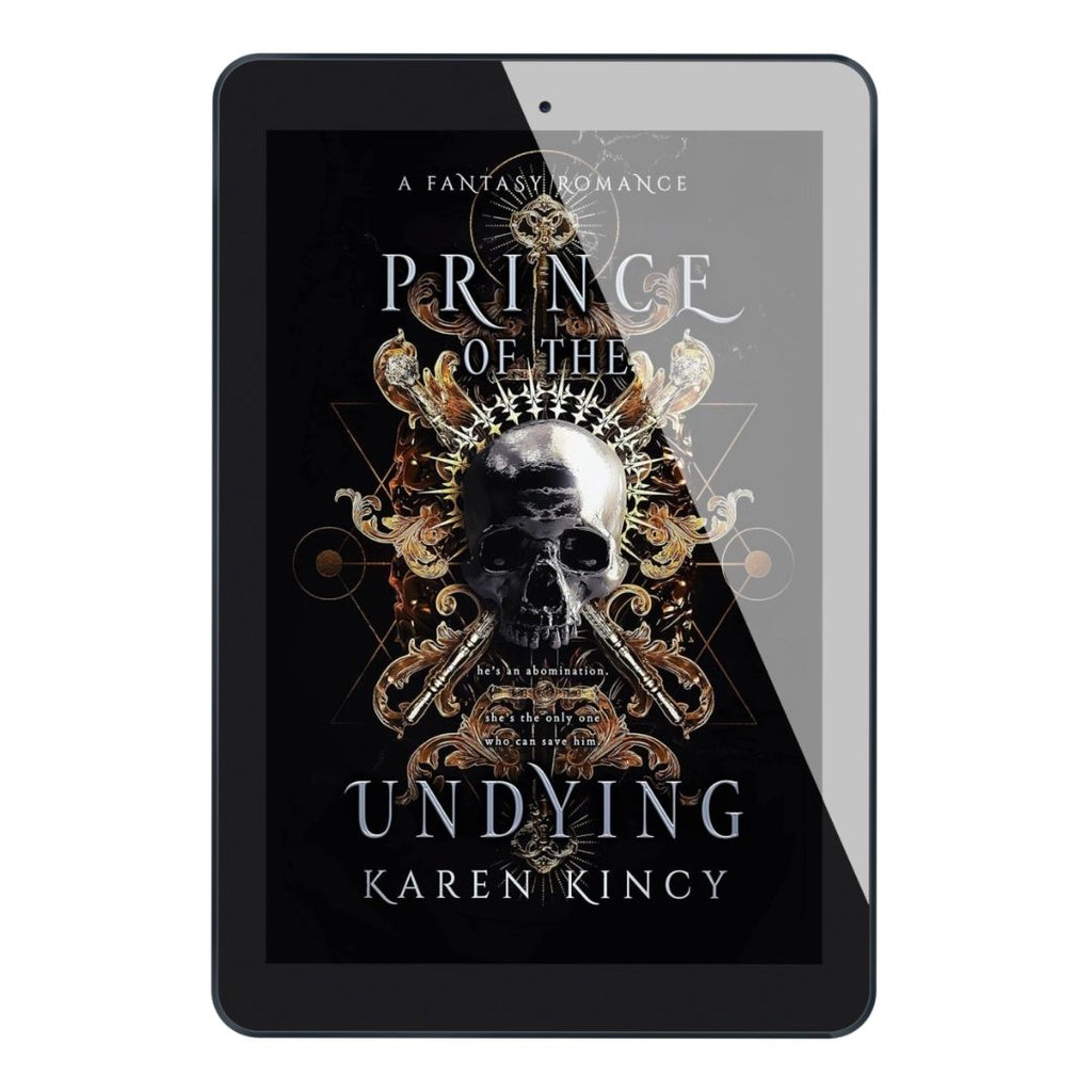 E-reader displaying the cover of 'Prince of the Undying' by Karen Kincy on a white background