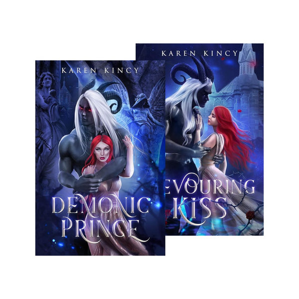 Two book covers of 'Demonic Prince' and 'Evoking Kiss' by Karen Kincy on a white background.