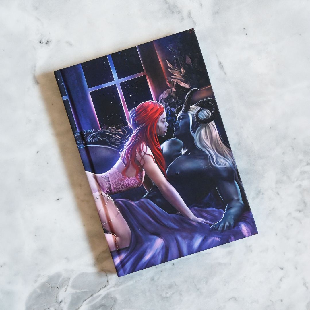 Illustrated book cover with two characters embracing on a textured surface