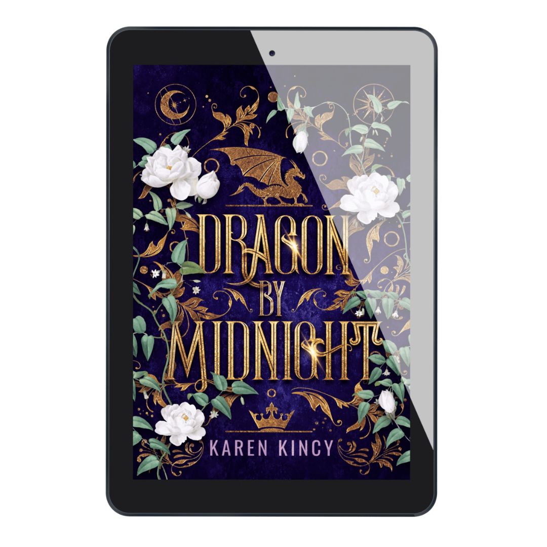 Ebook cover of 'Dragon by Midnight' by Karen Kincy on a tablet screen.