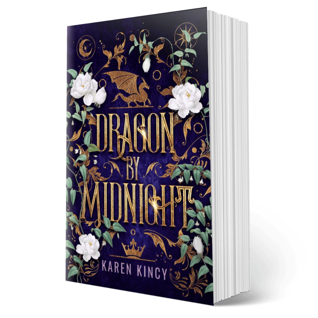 Book titled 'Dragon by Midnight' by Karen Kincy with decorative cover design on a white background